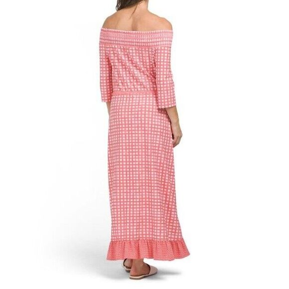CABANA LIFE Dress Size L Nantucket Off The Shoulder Maxi ‎ UPF 50+  Sunday NEW - Picture 2 of 16